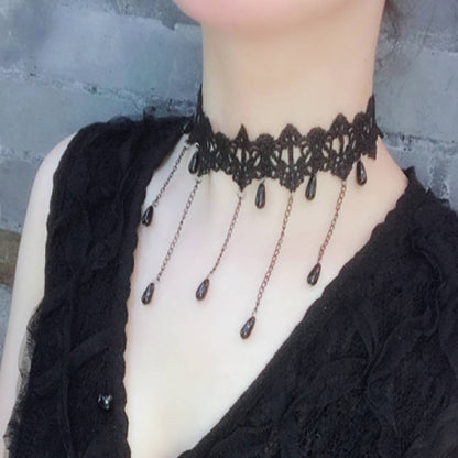 Korean Fashion Velvet Choker Necklace for Women Vintage Lace Necklace with Pendants Gothic Girl Neck Jewelry Accessories