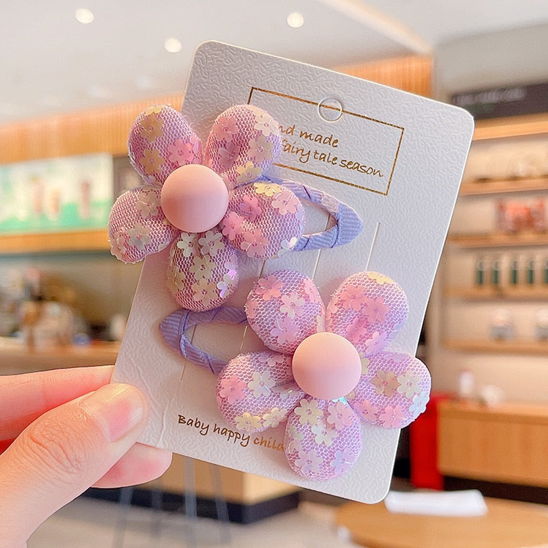 【2-Piece Set】Children's Cute Fabric Flower Pair Clip Hair Accessories Girl Hairpin Temperament Clip Baby Headdress Wholesale