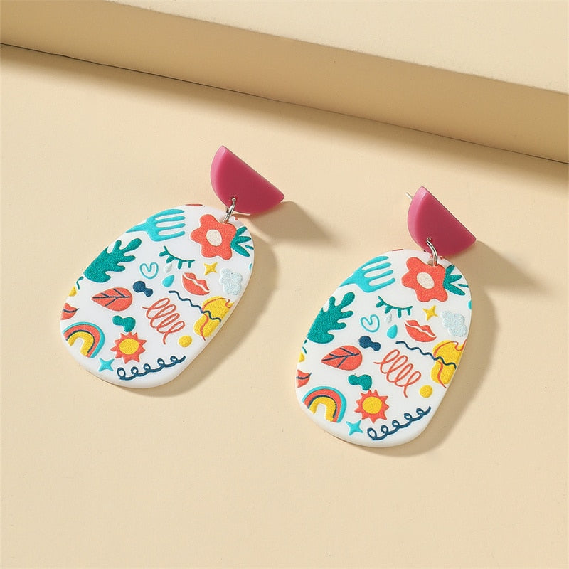 New Pattern Earring New Retro FlowerContrast Color Square Earrings Acrylic Simple Candy Color Earrings Pendientes Piercing
