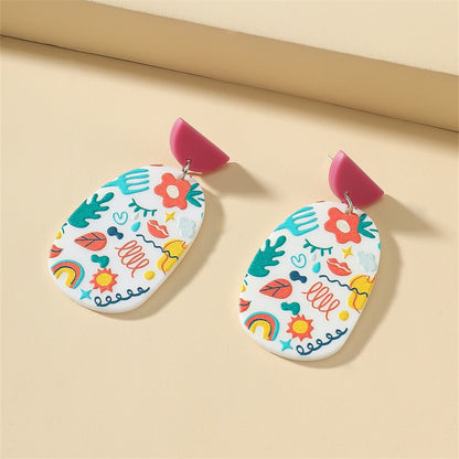 New Pattern Earring New Retro FlowerContrast Color Square Earrings Acrylic Simple Candy Color Earrings Pendientes Piercing
