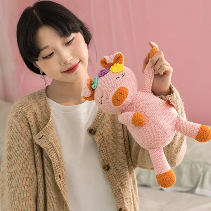 35cm Cute Teddy Bear Plush Toy Stuffed Animal Soft Knitted Deer Bunny Pig Appease Doll Toys for Kids Girls Birthday Gift