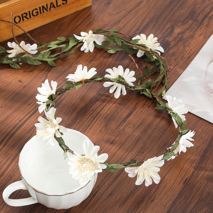 Bohemian Rattan Flower Vines Crown Headband for Bride Wedding Hair Accessories Girls Floral Wreath Head Band Hairstyles Headdres