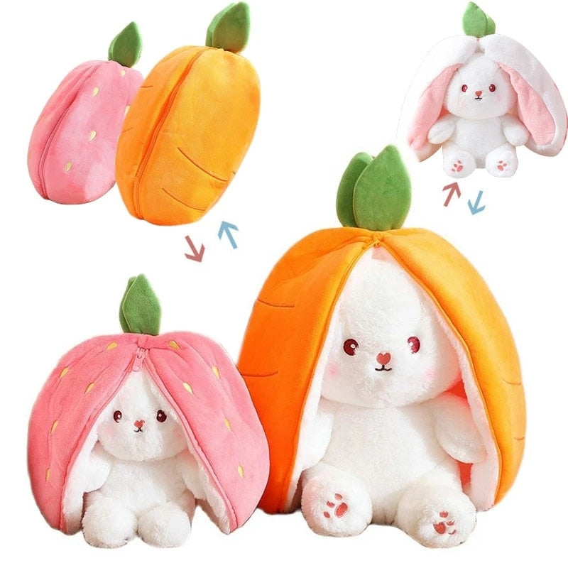 18cm Cosplay Strawberry Carrot Rabbit Plush Toy Stuffed Animal Creative Bag into Fruit Transform Baby Cuddly Bunny Plushie Doll For Kid