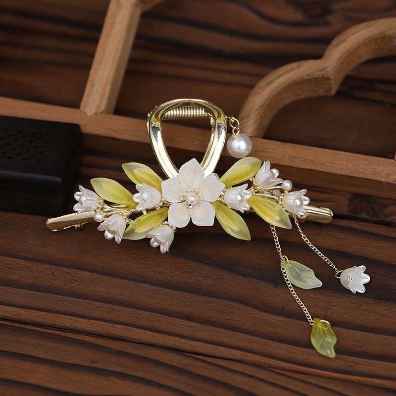 New Classical Orchid Pearl Tassel Grab Clip Ladies Ponytail Clip Flower Shark Clip Girl Elegant Headwear Accessories