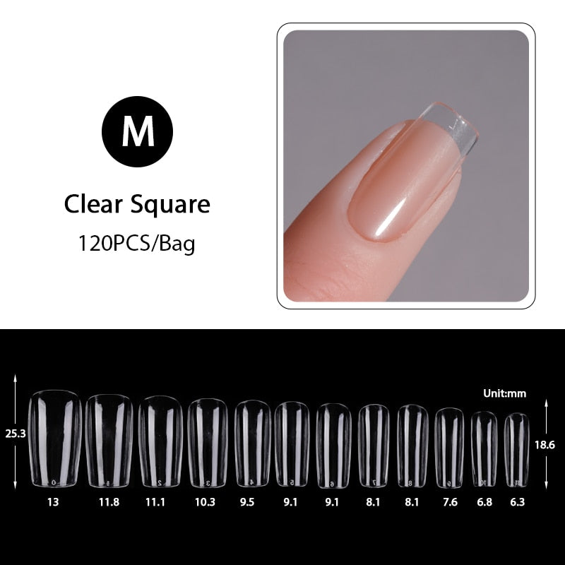 Press on Nails Coffin Nail Tips Clear Full Cover Fake Acrylic UV Gel Nails Extension System Oval Almond Sculpted False Nail Tips