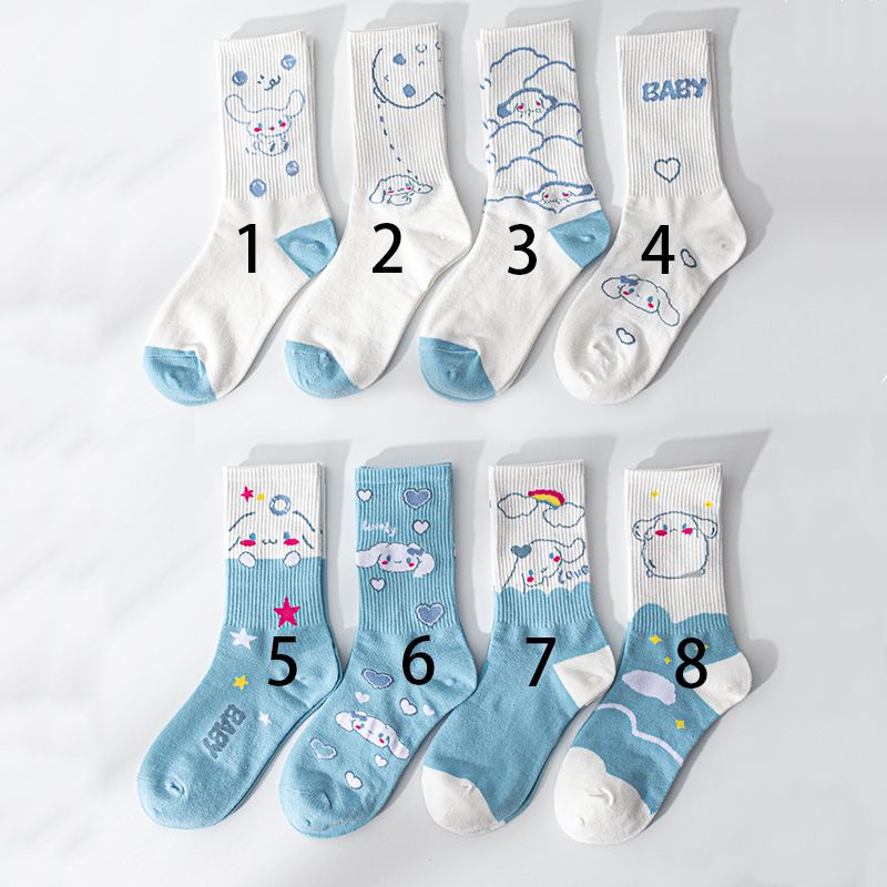 Sanrio Cinnamoroll Cardong Cartoon Girl Heart Autumn and Winter In The Tube Cartoon Socks Every Match Cute Blue Girl Wind