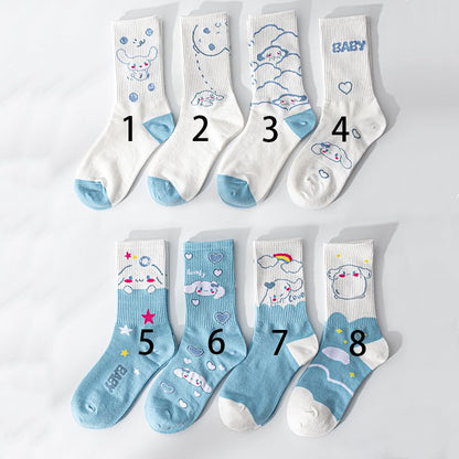 Sanrio Cinnamoroll Cardong Cartoon Girl Heart Autumn and Winter In The Tube Cartoon Socks Every Match Cute Blue Girl Wind