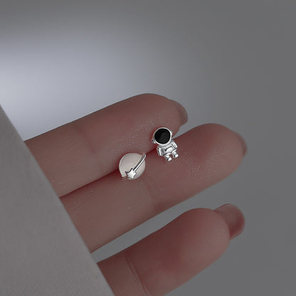 Simple Piercing Stud Earrings for Women Star Moon Zircon 925 Silver Needles Tragus Cartilage Asymmetry Pendiente Plata Jewelry