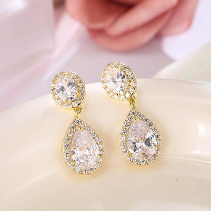 Luxury Zircon Wedding Long Dangle Earrings with Round Water Drop Elegant CZ Earrings for Women Bridal Wedding Jewelry Dress
