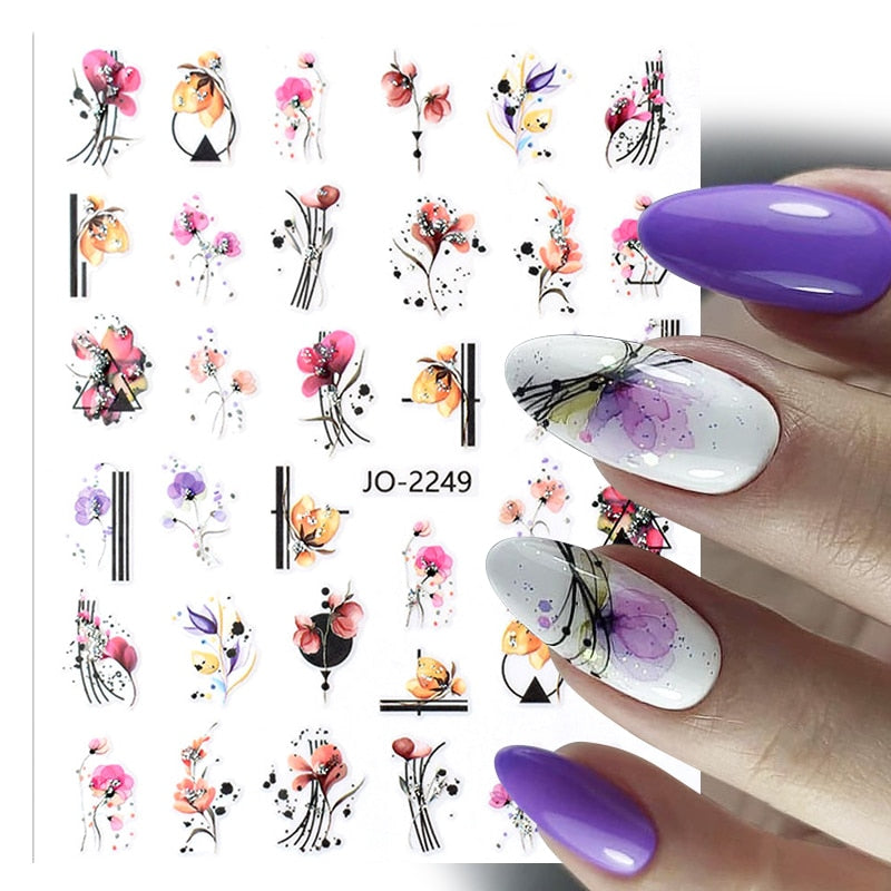 Harunouta Simple Flowers 3D Nail Stickers Gold Heart French Tip Lines Leopard Print Design Adhesive Sliders Manicure Nail Decals