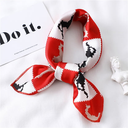 Women Small Satin Silk Scarf Square Print Wrap Foulard Femme Handkerchief Bandana Neck Hair Skinny Tie Scarves Shawls