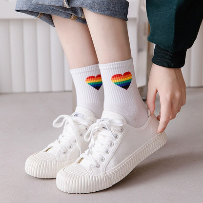 New Socks Women's Korean Version In The Tube Wild Cute Japanese Student Women's Socks Autumn And Winter Rainbow Socks