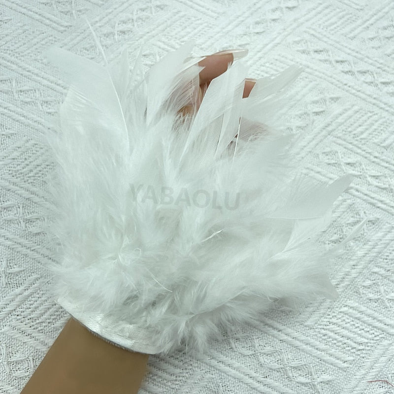 Women Natural Fur Feather Cuffs Snap On Bracelet Arm Cuff Shirts Sleeves For Women Real Ostrich Feather  Anklet Wrist Cuff
