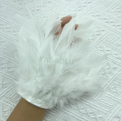 Women Natural Fur Feather Cuffs Snap On Bracelet Arm Cuff Shirts Sleeves For Women Real Ostrich Feather  Anklet Wrist Cuff