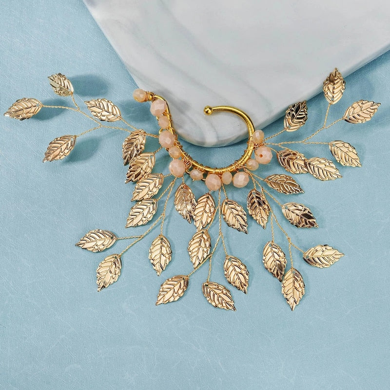 Alloy Leaves Women Ear Cuff Vintage Baroque Exaggerated Beads Clip Earrings Handmade Party Jewelry Gifts Female