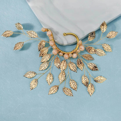 Alloy Leaves Women Ear Cuff Vintage Baroque Exaggerated Beads Clip Earrings Handmade Party Jewelry Gifts Female