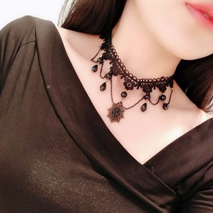 Korean Fashion Velvet Choker Necklace for Women Vintage Lace Necklace with Pendants Gothic Girl Neck Jewelry Accessories