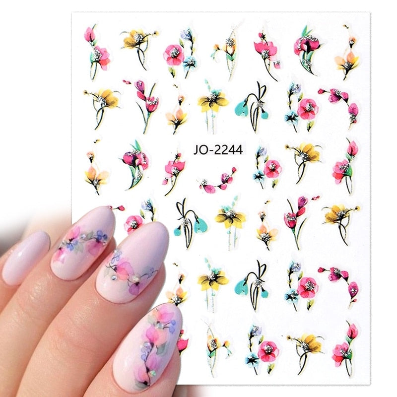 Harunouta Simple Flowers 3D Nail Stickers Gold Heart French Tip Lines Leopard Print Design Adhesive Sliders Manicure Nail Decals