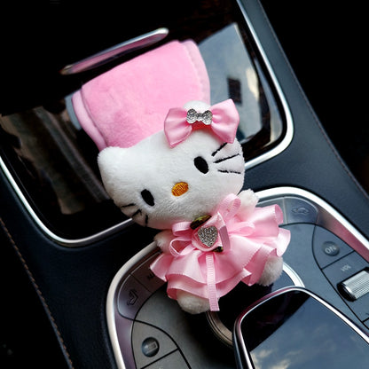 Kawaii Sanrio Anime Kt Cat Hello Kitty Plush Steering Wheel Cover Car Accessories Headrest Pillow Lumbar Pillow Plushie Seatbelt Cover Gift