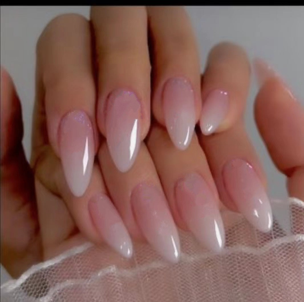24pcs pink clouds design false nails with glue press on nails medium length acrylic nails coffin full cover nails tips supplies