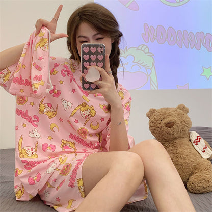 Cinnamoroll Kuromi Pajamas Sanrio Anime Kawaii Summer Simple Fashion Delicate Cute Casual Loose Comfortable Soft Girly Set