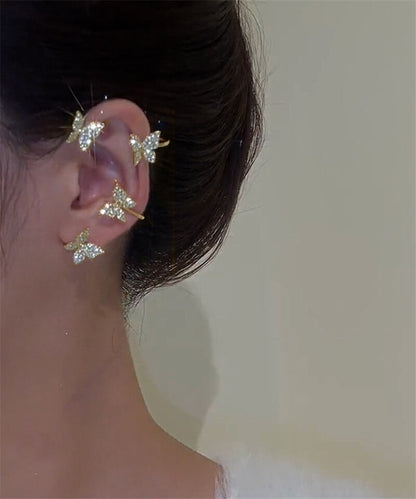 Korean Elf Butterfly Ear Cuff Without Piercing Clip Earrings for Women Elegant Sparkling Zircon Crystal Ear Clip Wedding Jewelry