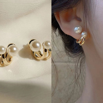 New Pearl Rhinestone Bear Love Earrings Female Exquisite Small Earrings Korea Simple Cute Earrings Female Party Jewelry