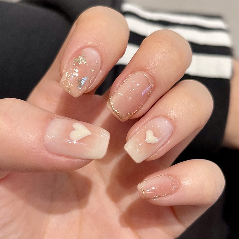 24Pcs Ballerina False Nails with Glue Short Nail Beauty Tools Press on Fake Nails Full Cover Artificial Nails Tips Manicure