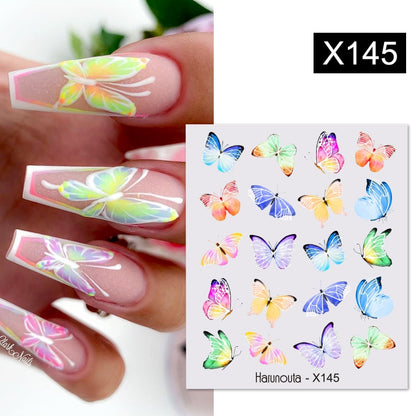 Harunouta Black Lines Flower Leaves Water Decals Stickers Floral Face Marble Pattern Slider For Nails Summer Nail Art Decoration