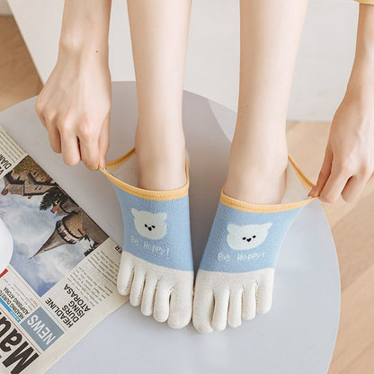 Five finger socks Summer thin breathable hollow cartoon cute Japanese invisible boat socks Split toe female socks