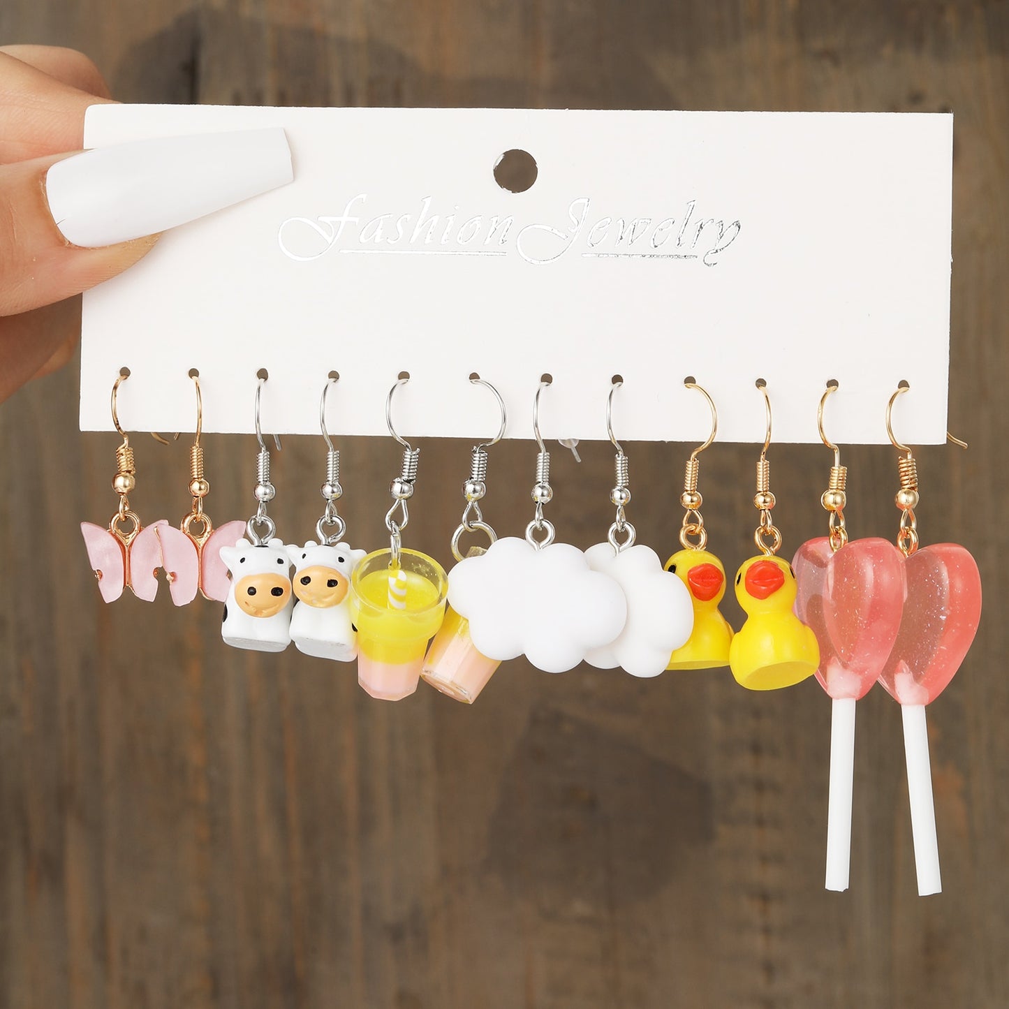 Pink Cartoon Duck Earrings Set Cute Animal Butterfly Heart Dangle Earrings For Women Girls Geometric Earring Trendy Jewelry Gift