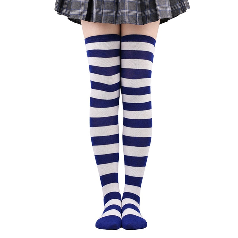 Women Thigh High Over The Knee Socks For Ladies Black White Striped Hosiery Long Cotton Stockings Knitted Warm Soks