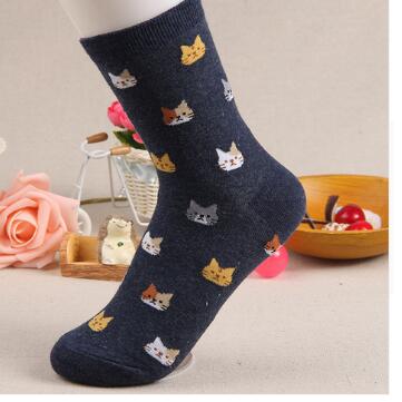 Cartoon Animal Cat Print Cute Women's Socks Japanese Style Kawaii Long Socks Casual Harajuku Streetwear Cotton Soft Crew Socks