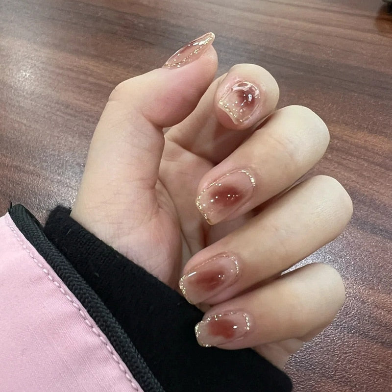 24Pcs Ballerina False Nails with Glue Short Nail Beauty Tools Press on Fake Nails Full Cover Artificial Nails Tips Manicure