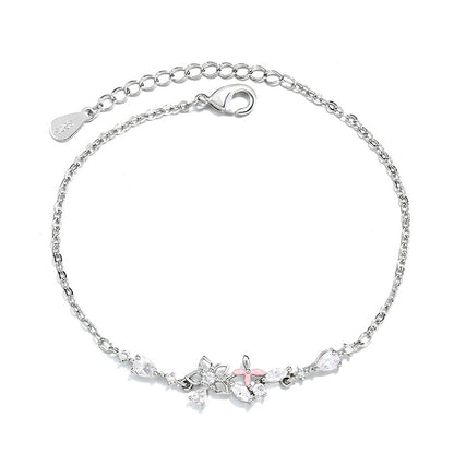 VENTFILLE 925 Sterling Silver Diamond-Studded Butterfly Bracelet Women's Fashion Temperament Flower Adjustable Bracelet