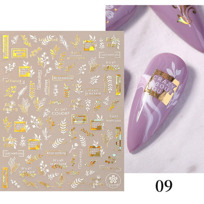 Harunouta Simple Flowers 3D Nail Stickers Gold Heart French Tip Lines Leopard Print Design Adhesive Sliders Manicure Nail Decals