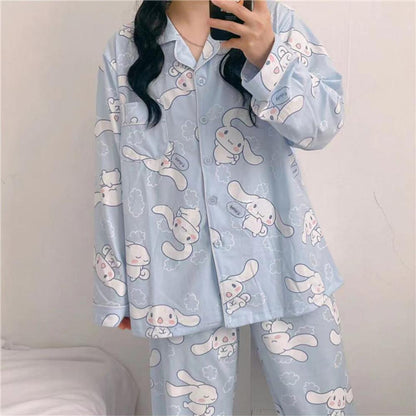 Kawaii Anime Sanrio Cinnamoroll Pajamas Clothes Cartoon Cute Loose Casual Cardigan Homewear Suit Long Sleeve Trousers Girls Gift