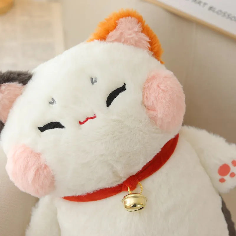 Japan Calling Bring Fortune Cat Plushie Stuffed Animals Flower Orange White Cats Throw Pillow Neck Bell Decor Necklace Toys Kid
