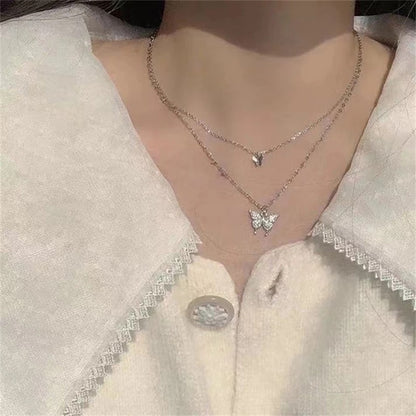Black Butterfly Pendant Necklace Bead Opal Chain Shiny Women Trendy Temperament Jewelry Choker Necklace Wedding Jewelry