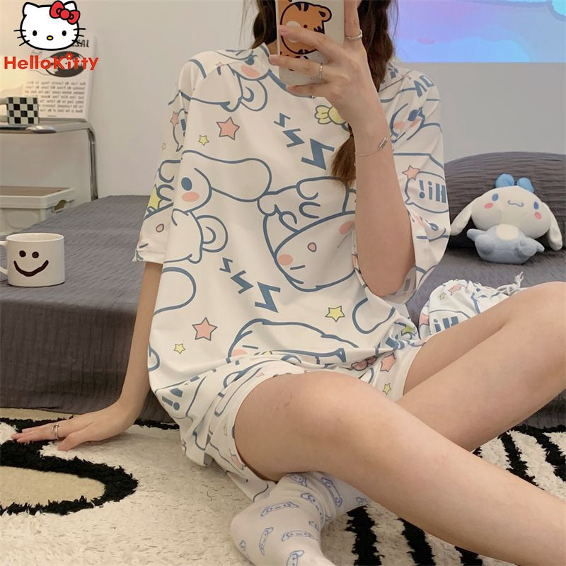 Cinnamoroll Kuromi Pajamas Sanrio Anime Kawaii Summer Simple Fashion Delicate Cute Casual Loose Comfortable Soft Girly Set