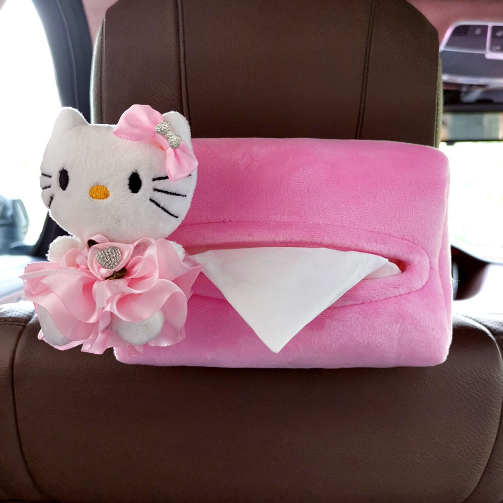 Kawaii Sanrio Anime Kt Cat Hello Kitty Plush Steering Wheel Cover Car Accessories Headrest Pillow Lumbar Pillow Plushie Seatbelt Cover Gift