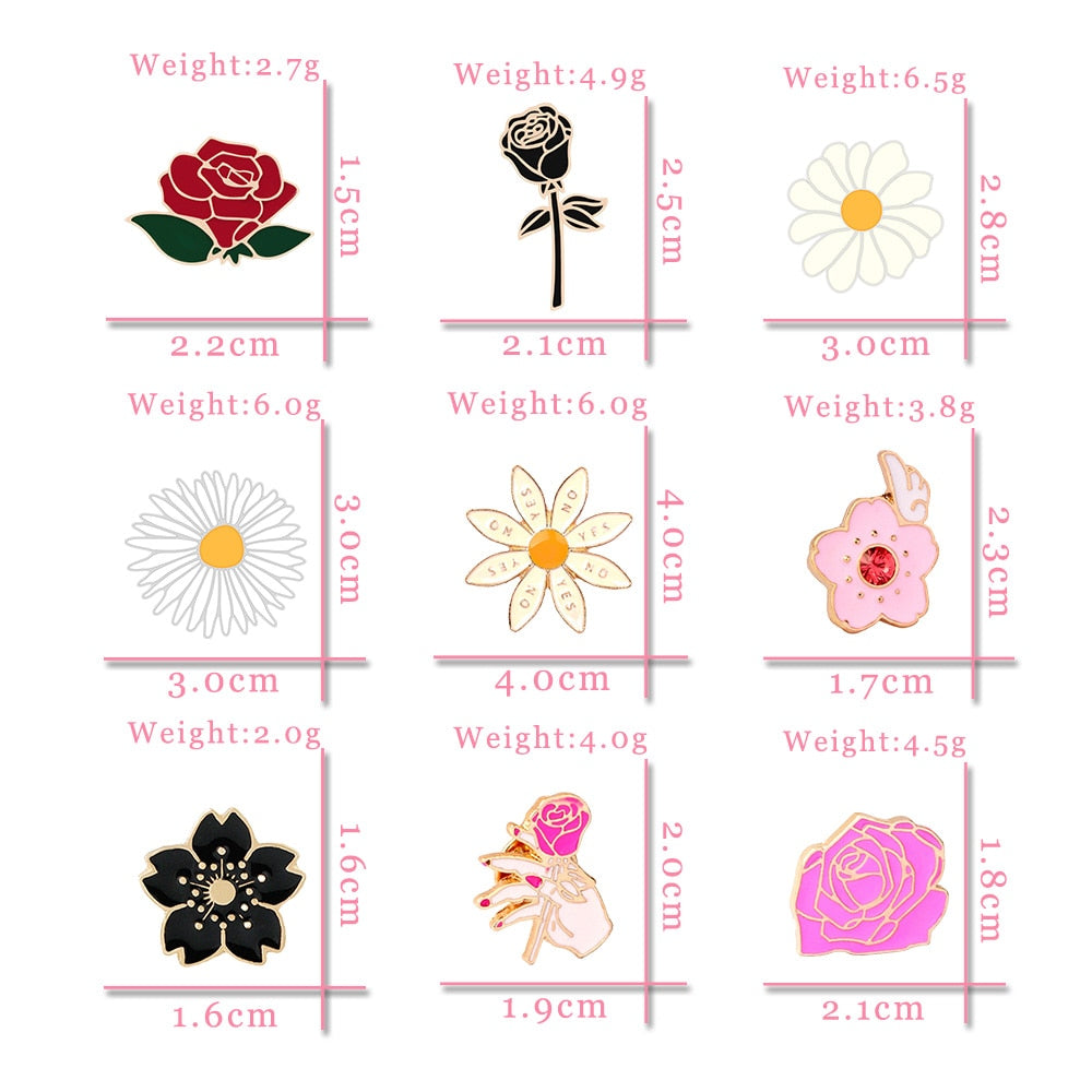 Cute Flowers Series Brooch for Girls Women Beautiful Rose Daisy Badge Fashion Backpack Enamel Pins Jewelry Valentine's Day Gifts