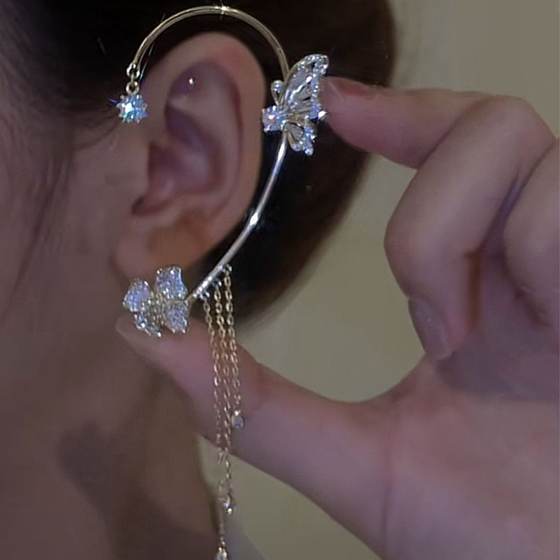 1 Pc Chic Elf Ear Cuff Maple Leaf Hollowed Zircon Leaf Cosplay Fairy Earring Clips for Women Girls Wedding Ear Cuff Jewelry