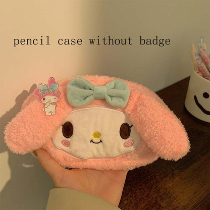 Kawaii Anime Sanrio Kuromi Large Pencil Case Plush Bag Toys Makeup Girl Children's Stationery