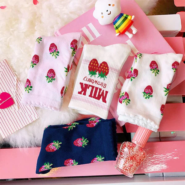 Must-Have Kawaii Strawberry Milk Socks One Size Fits Most Women