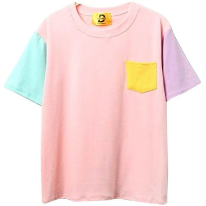 Vibrant Color Delight Pastel Patchwork Tee Trendy Women's Kawaii T-Shirt