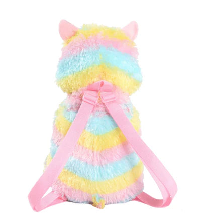 Fluffy Rainbow Alpaca Mini Backpack Soft Sweet & Mega Kawaii~