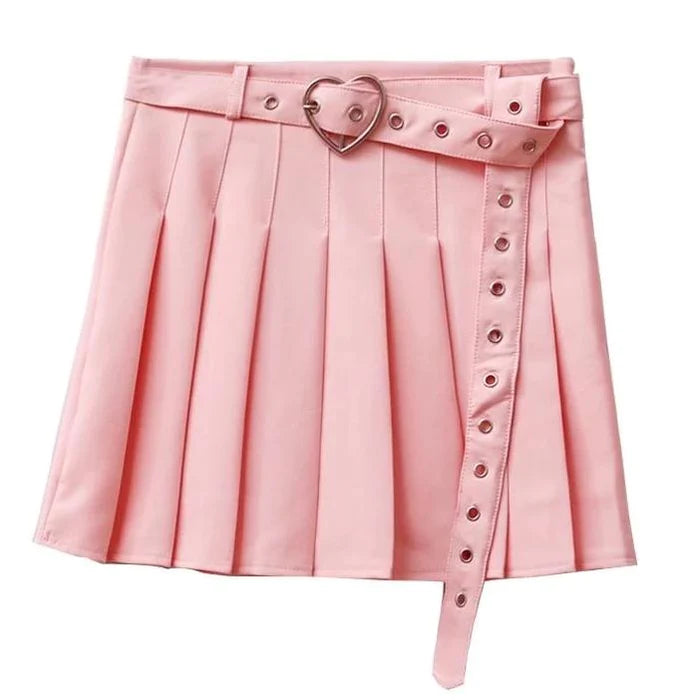 Twirl-Ready Pleated Women's Skirt Kawaii Elegance Belt & Cute Heart Buckle