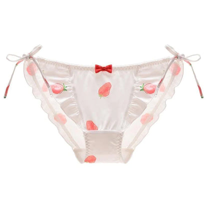 Sweet Strawberry Patterned Women's Panties Cute Kawaii Ruffled Trim Design