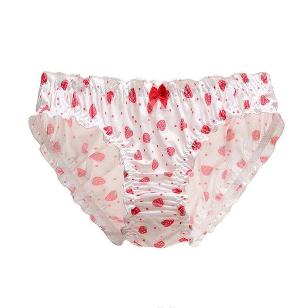 Sweet Strawberry Patterned Women's Panties Cute Kawaii Ruffled Trim Design